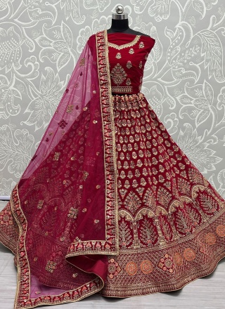 Multi Velvet Trendy Lehenga Choli in Hot Pink