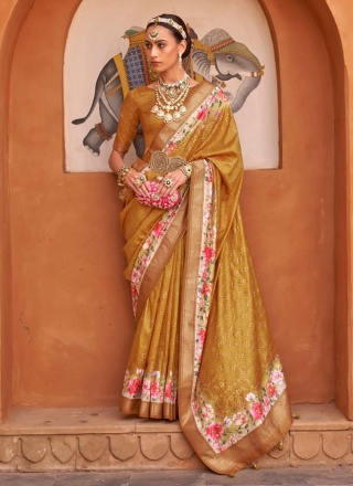 Mustard Ceremonial Silk Contemporary Saree