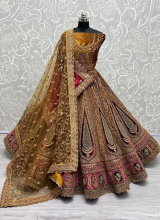 Mustard Diamond Wedding Designer Long Lehenga Choli