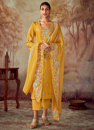 Mustard Embroidered Silk Salwar Kameez