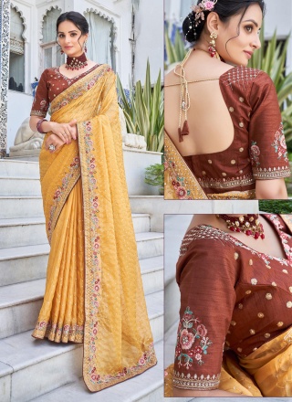 Mustard Party Satin Silk Classic Saree