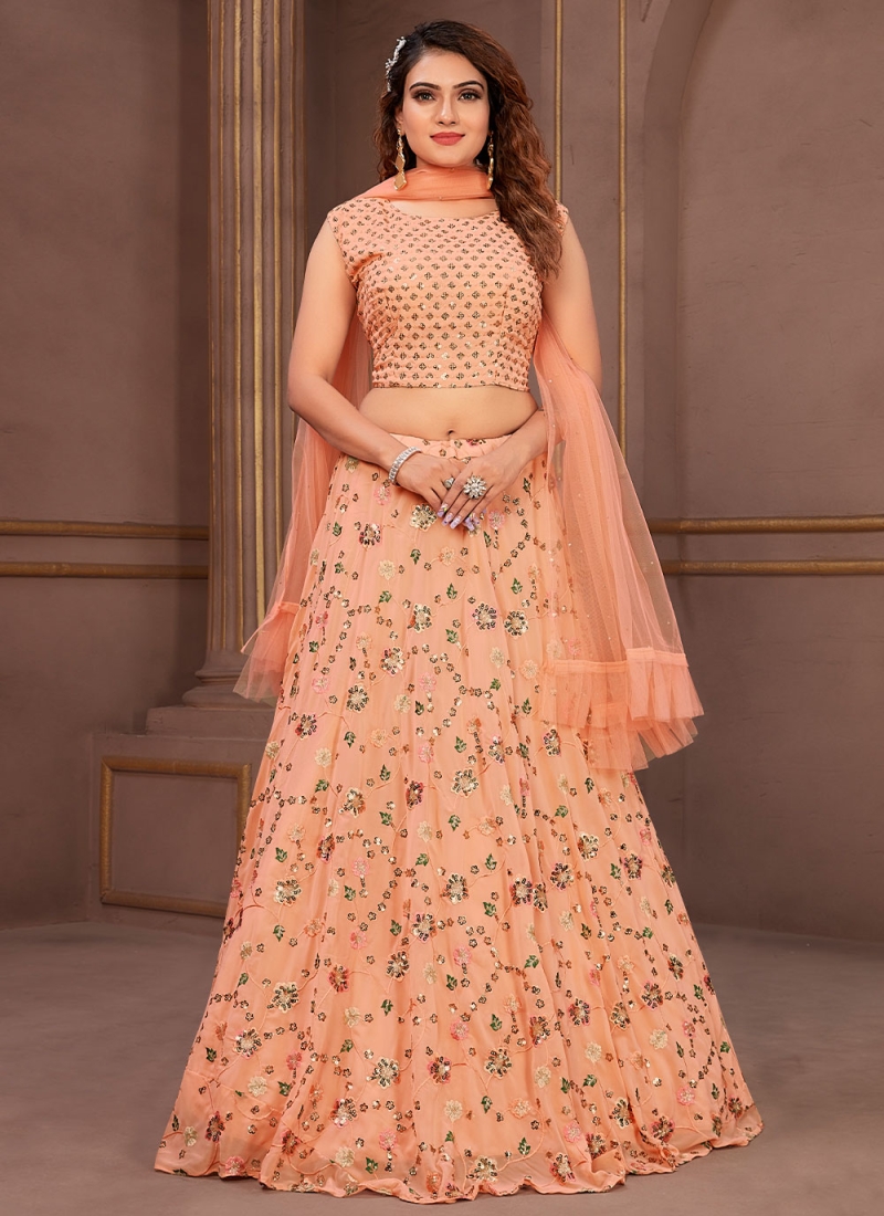 Mystic Sequins Peach A Line Lehenga Choli