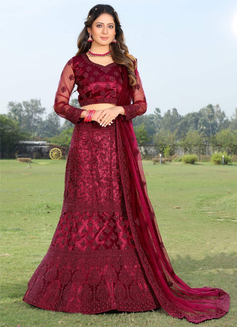 Mystical Wine Net Designer Lehenga Choli