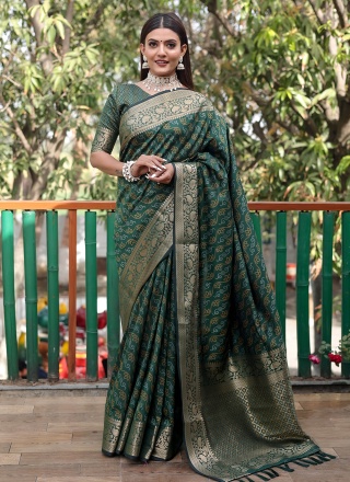 Mystical Zari Patola Silk  Green Contemporary Saree