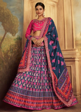 Navy Blue and Pink Silk Trendy Lehenga Choli