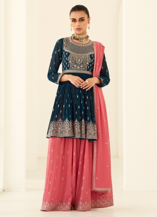 Navy Blue Ceremonial Georgette Readymade Salwar Kameez