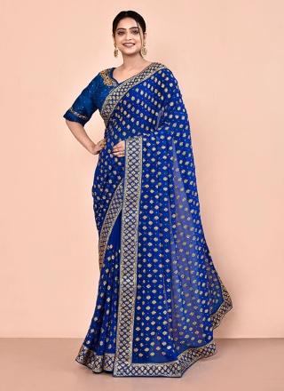 Navy Blue Color Contemporary Saree