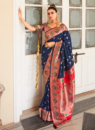 Navy Blue Engagement Trendy Saree