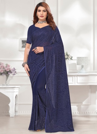 Navy Blue Georgette Party Trendy Saree