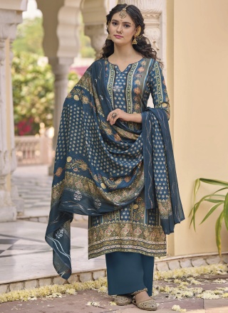 Navy Blue Muslin Digital Print Trendy Salwar Kameez