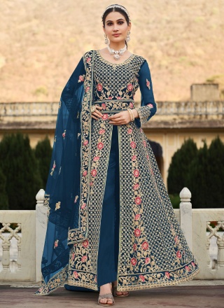 Navy Blue Net Stone Work Trendy Salwar Kameez