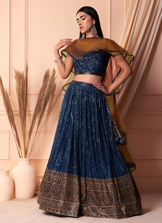 Navy Blue Sequins Party Readymade Lehenga Choli