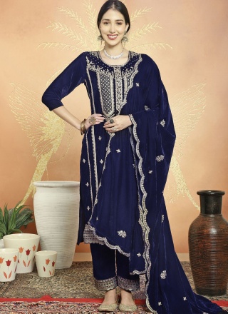 Navy Blue Velvet Party Trendy Salwar Kameez