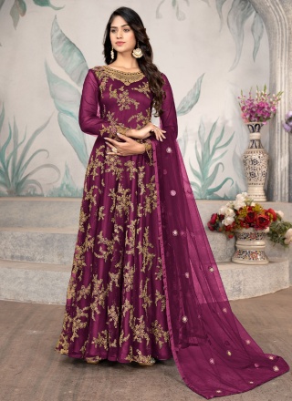 Net Anarkali Salwar Kameez in Magenta