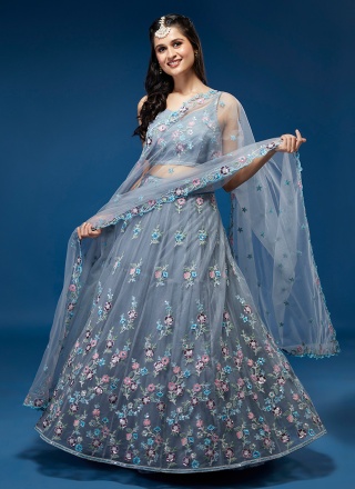 Net Aqua Blue Designer Designer Lehenga Choli