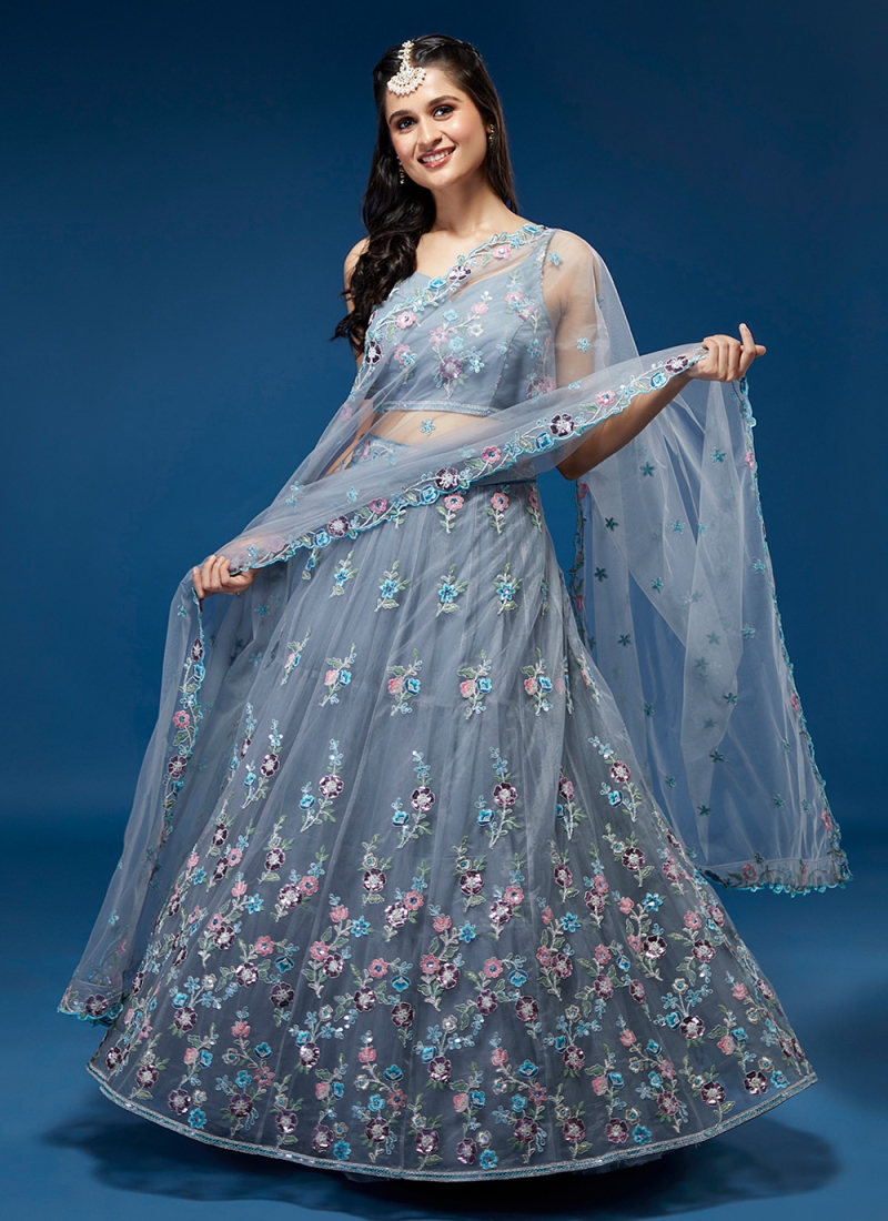 Blue color Designer Wedding & Partywear Embroidery Lehenga choli – Fabvilla