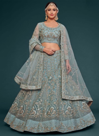 Net Aqua Blue Lehenga Choli