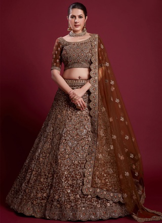 Net Brown A Line Lehenga Choli