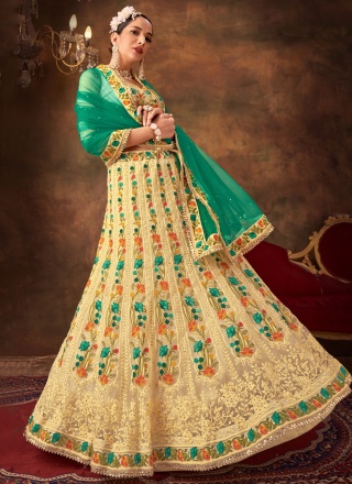 Net Cream Designer Lehenga Choli