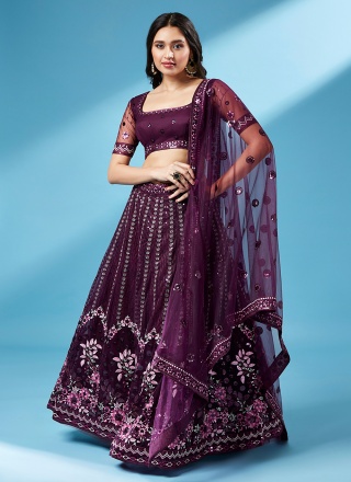 Net Designer Lehenga Choli in Purple