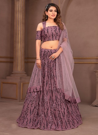 Net Embroidered Readymade Lehenga Choli in Mauve 