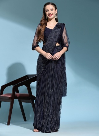 Net Fancy Navy Blue Trendy Saree