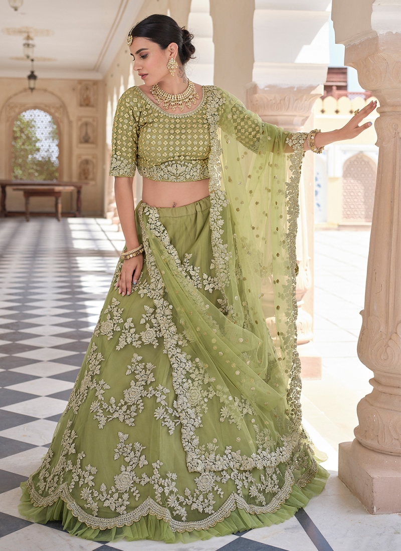 Net Green Sequins Bollywood Lehenga Choli