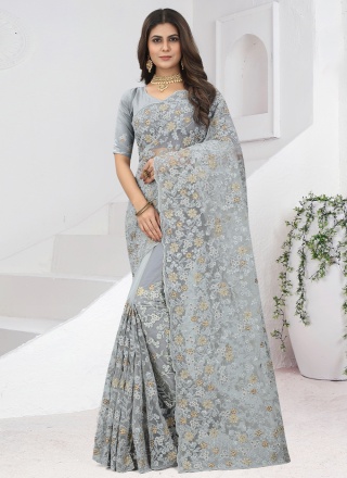 Net Grey Trendy Saree