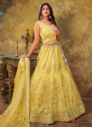 Net Lehenga Choli in Yellow