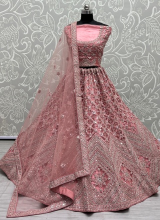 Net Pink A Line Lehenga Choli