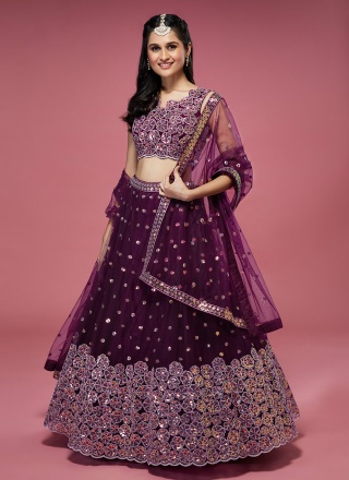 Net Purple Designer Long Choli Lehenga