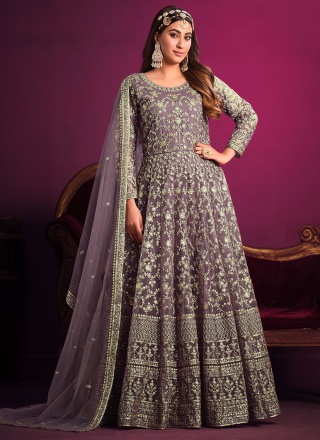 Net Purple Zari Anarkali Salwar Kameez