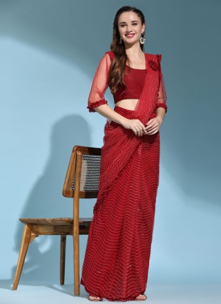 Net Red Fancy Classic Saree