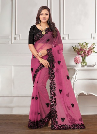 Net Resham Classic Saree in Pink