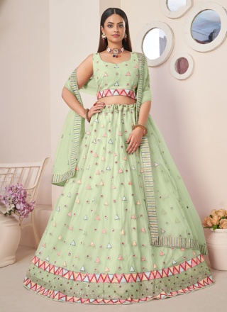 Net Sequins Designer Lehenga Choli in Green