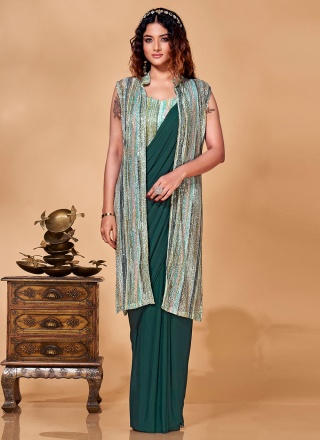 Net Sequins Green Trendy Saree