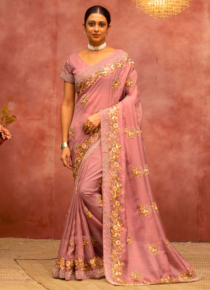 Net Traditional Saree in Peach