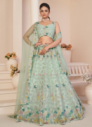 Net Zari Designer Lehenga Choli in Turquoise