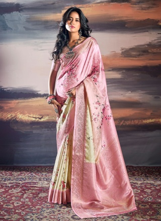 Nice Pink Weaving Satin Trendy Saree