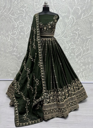 Noble Fancy Green Chiffon Satin Lehenga Choli