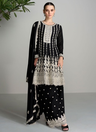 Observable Black Embroidered Silk Designer Salwar 
