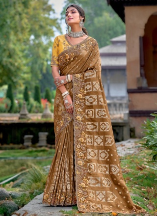 Observable Embroidered Brown Trendy Saree