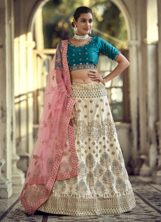 Off White Diamond Satin Designer Lehenga Choli