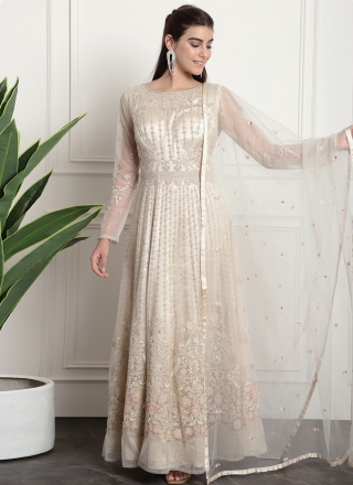 Off White Embroidered Festival Anarkali Salwar Suit