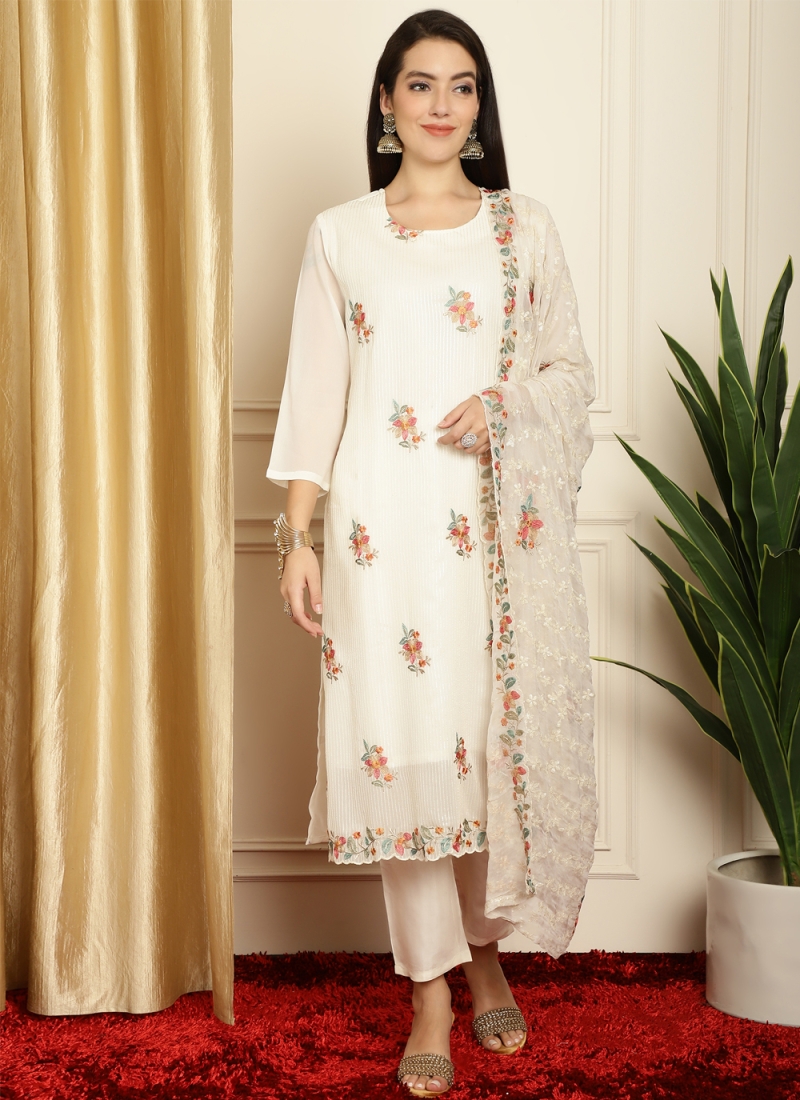 Off White Embroidered Festival Designer Salwar Suit