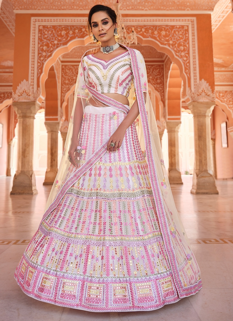 Off White Engagement Lehenga Choli