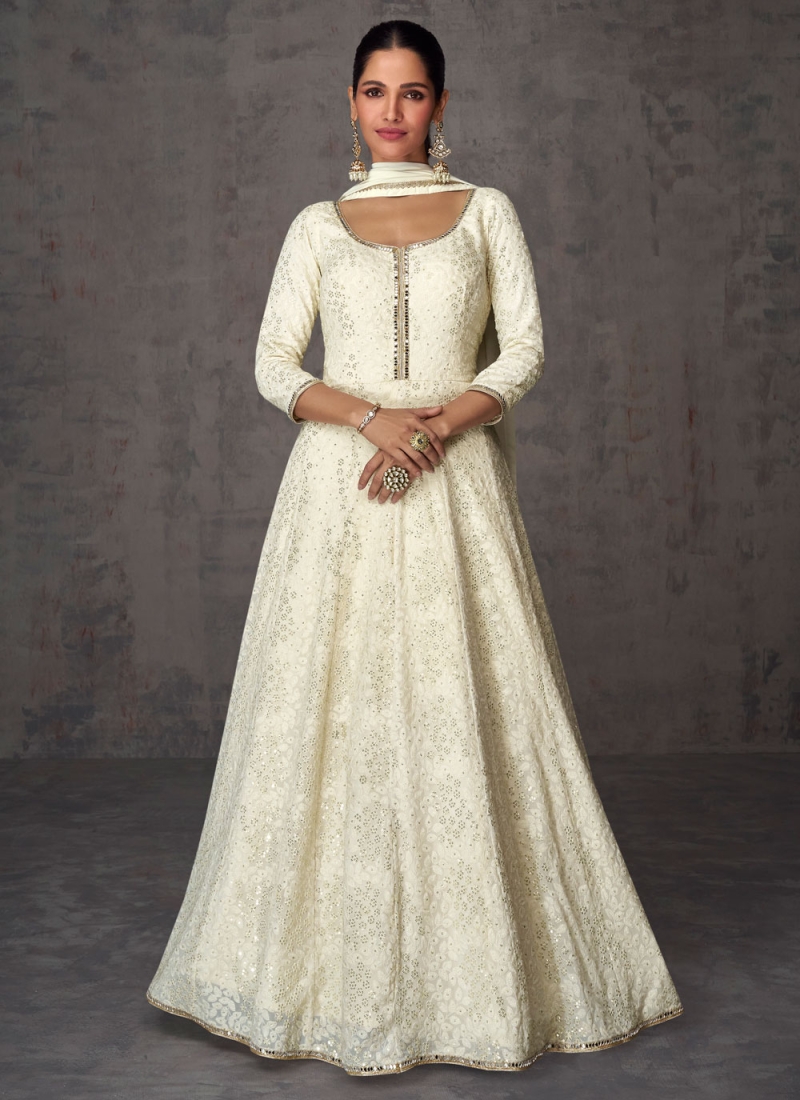 Off White Georgette Wedding Readymade Gown