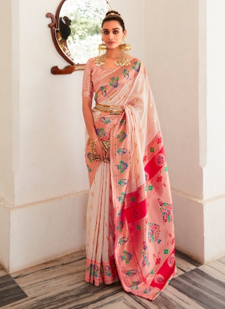 Off White Jacquard Work Sangeet Saree