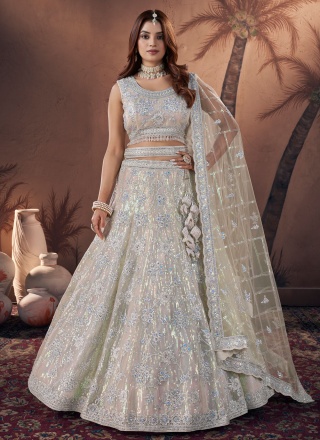 Off White Net Trendy Lehenga Choli