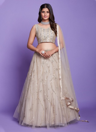 Off White Thread Engagement Trendy Lehenga Choli